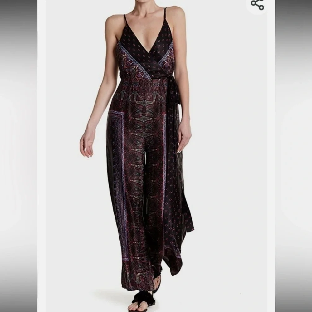 Free People Cabbage Rose Black Printed Satin Faux